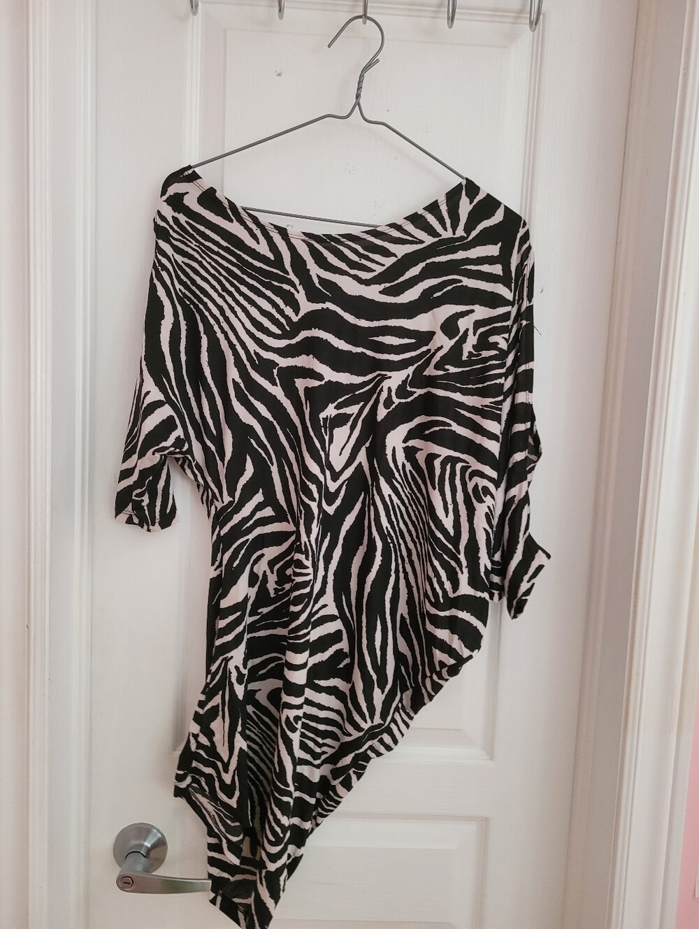 Women’s Black and White Zebra Print Asymmetric Top